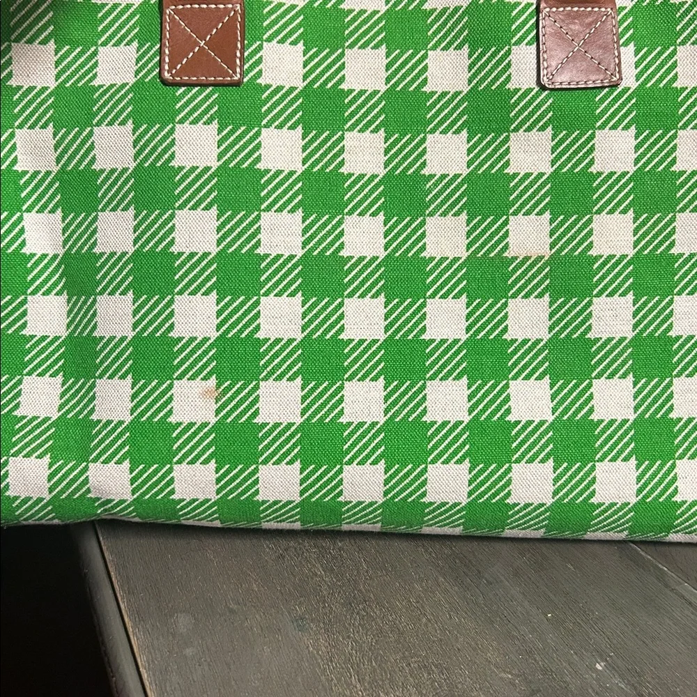 Dooney‎ & Bourke Green Checkered Tote with Brown Accents